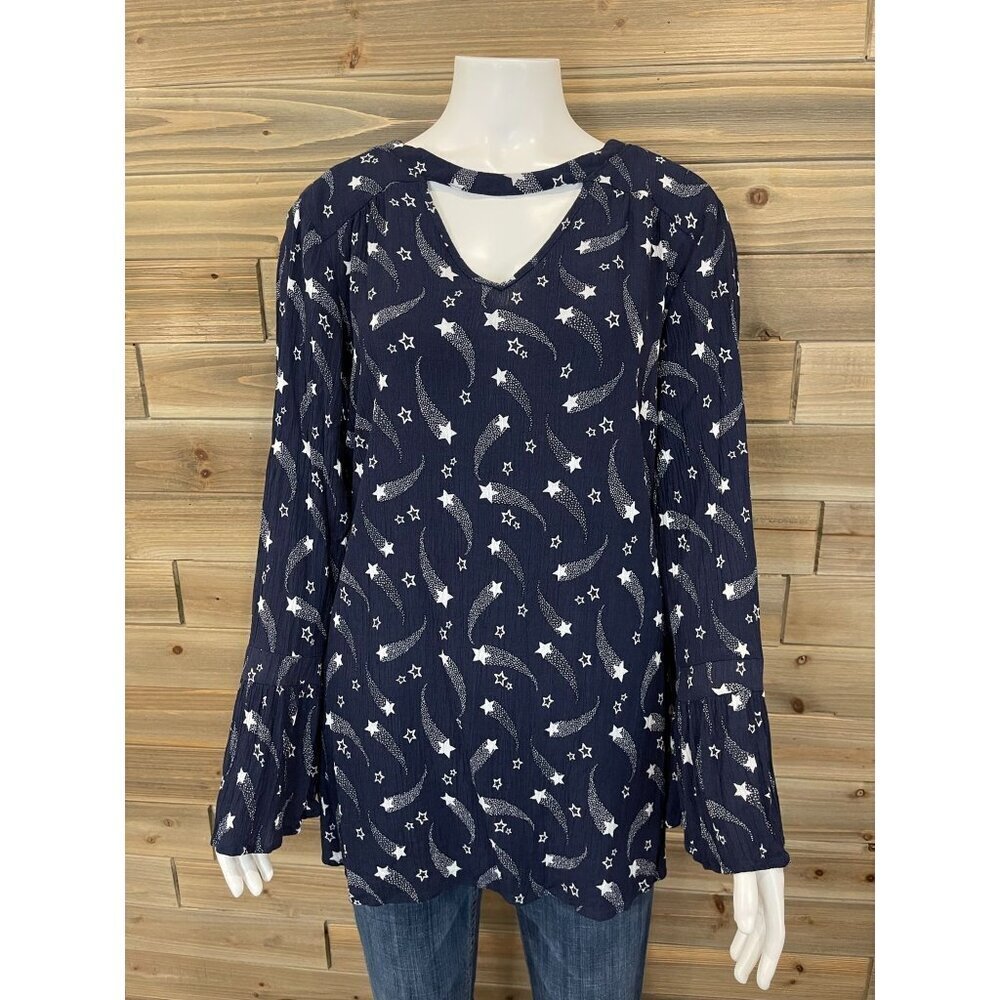 Lane Bryant Long Sleeve Tunic Top 14 Pockets Stars Bell Sleeve Blouse Shirt